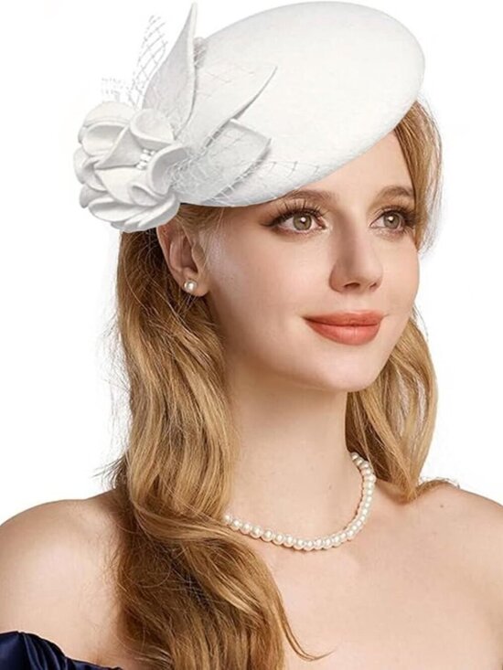 Women\'s Vintage 100% Wool Felt Cloche Bucket Bowler Hat Winter Vintage Bow White main image 5